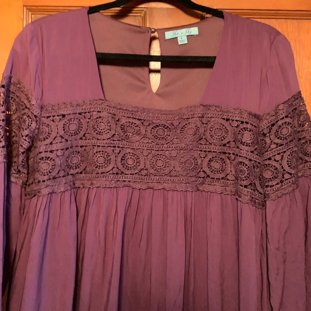 She & Sky plum/eggplant boho top - Picture 2 of 4